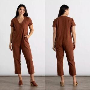 Bridge & Burn S Milo Jumpsuit Organic Cotton Coveralls Dobby Stripe Rust Brown